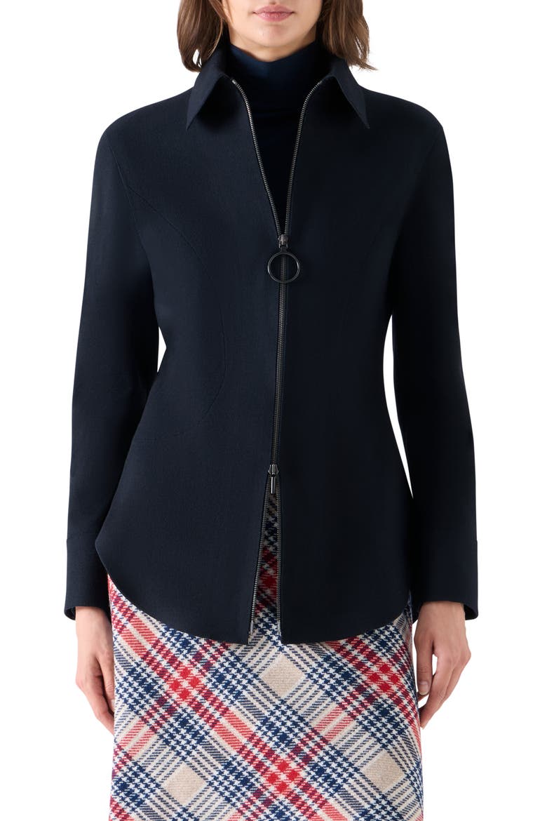 Double Knit Wool Blend Zip Up Jacket, Main, color, NAVY
