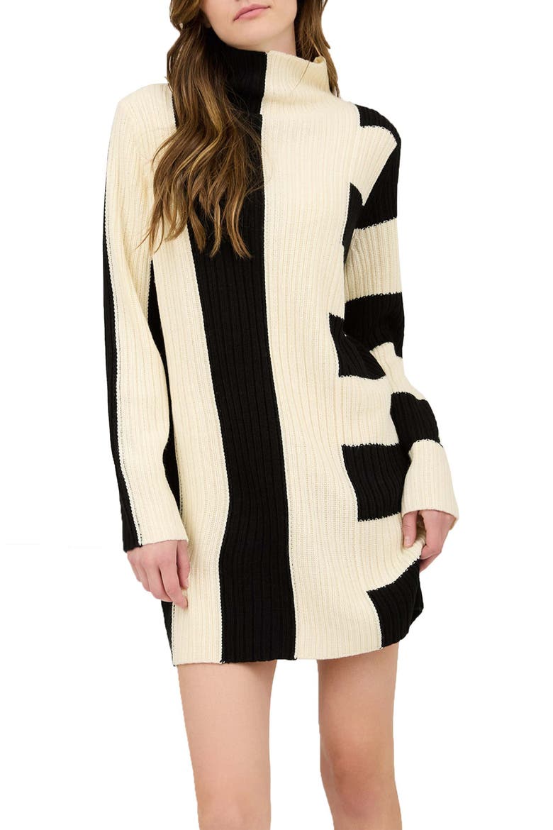 Colorblock Rib Long Sleeve Sweater Dress, Alternate, color, IVORY MULTI
