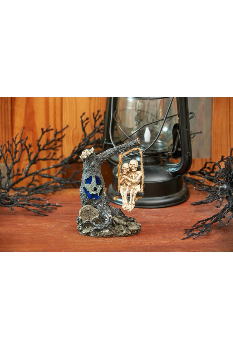 Glowing Eyes Halloween Tree & Skeleton Couple Swing Light-Up Led Figurine, Alternate, color, Brown
