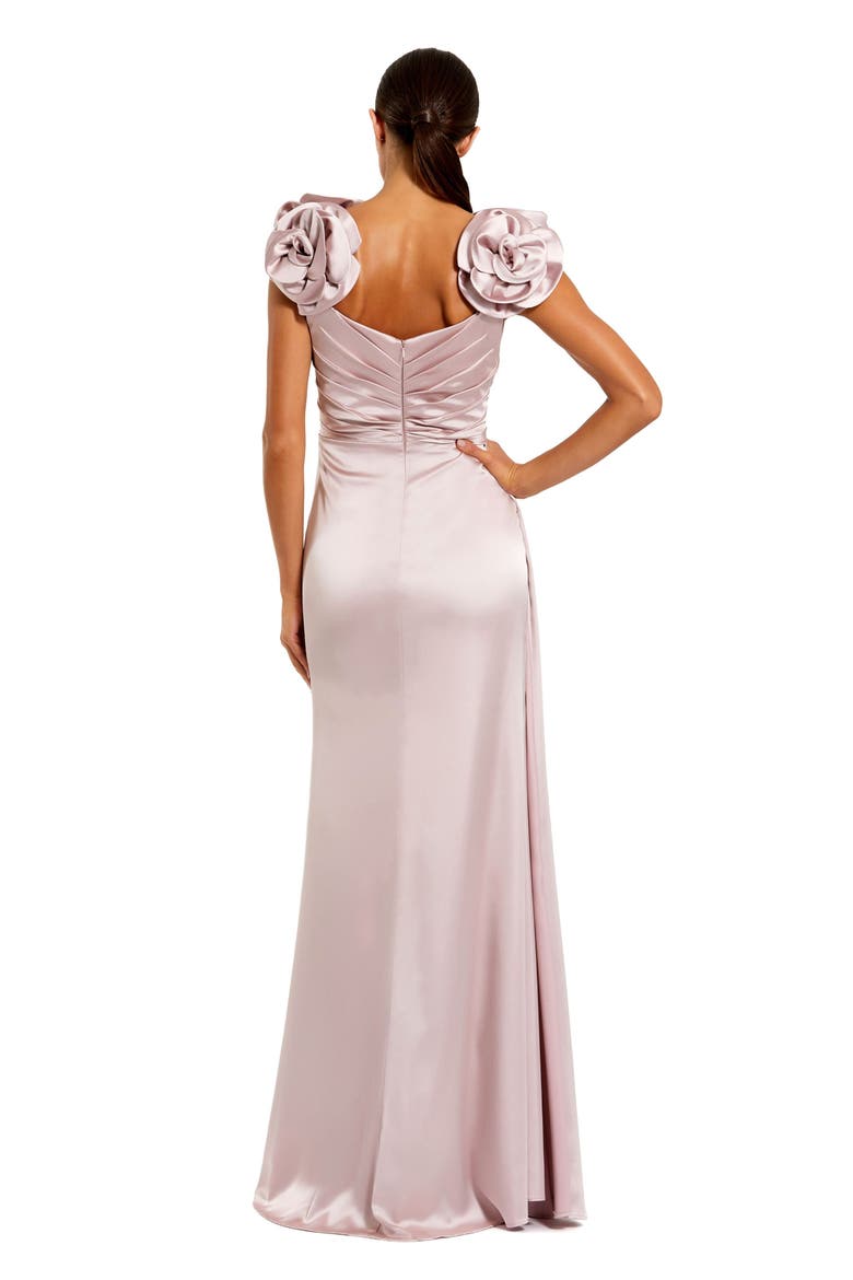 Faux Wrap Satin Gown With 3D Flower Straps, Alternate, color, Rose