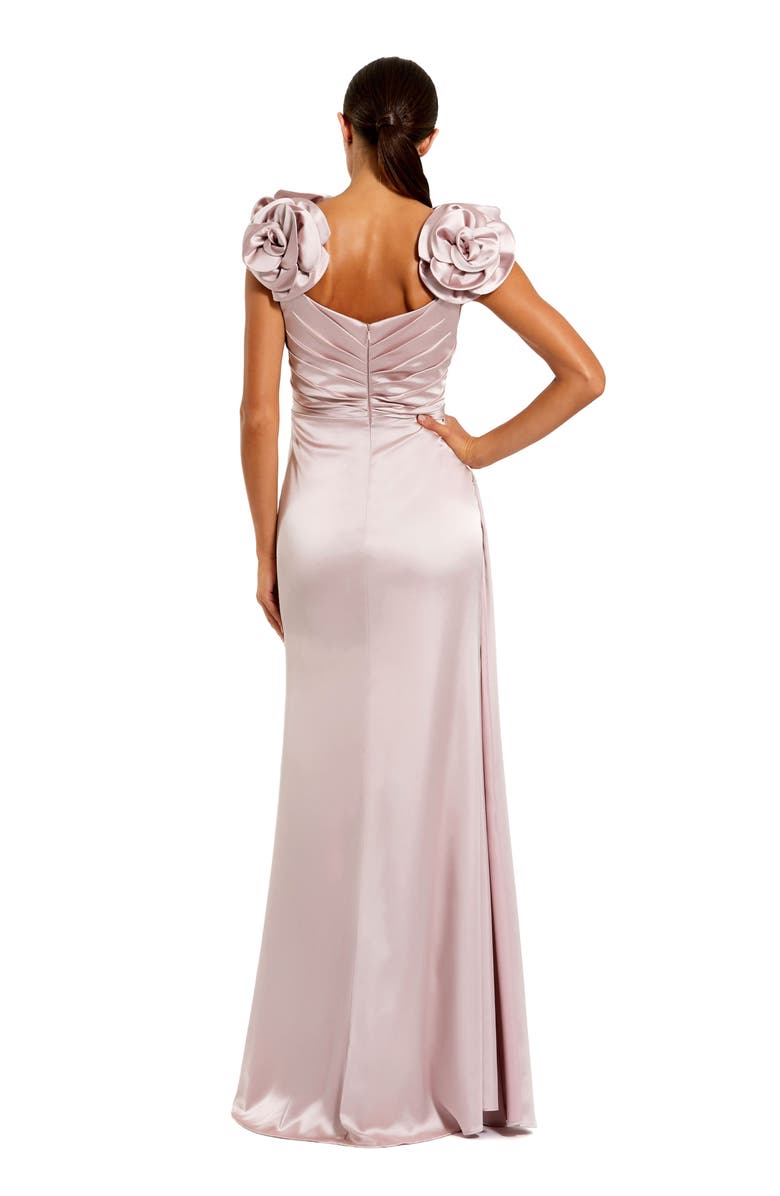 Mac Duggal Faux Wrap Satin Gown With 3D Flower Straps, Alternate, color, Rose