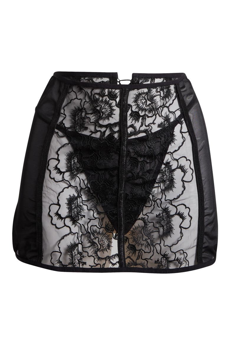 Embroidered Lace-Up Sheer Skirt & G-String Set, Alternate, color, BLACK