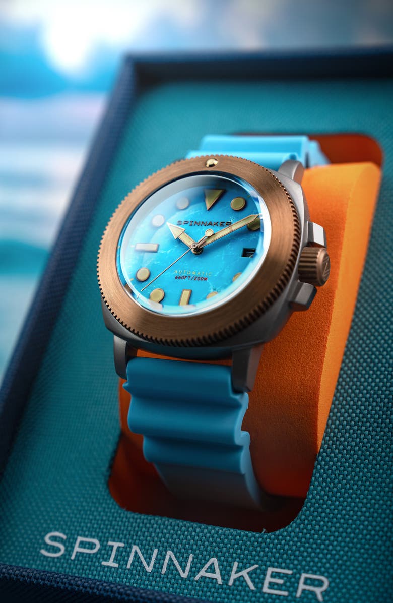 SPINNAKER Hull Titanium Bronze Automatic Lapidary Turquoise Silicone Strap Watch, 42mm, Alternate, color,