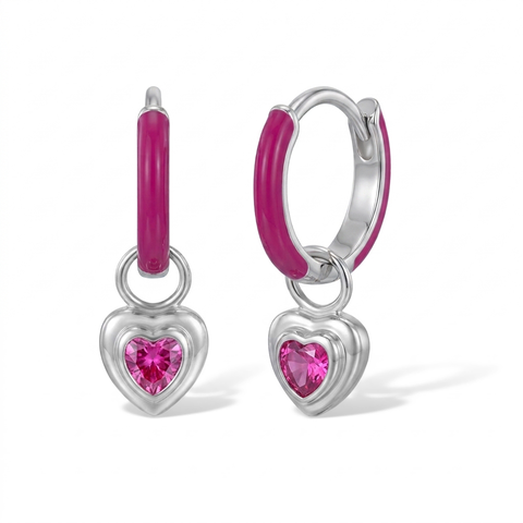Enamel Dangle Heart Hoop Earrings