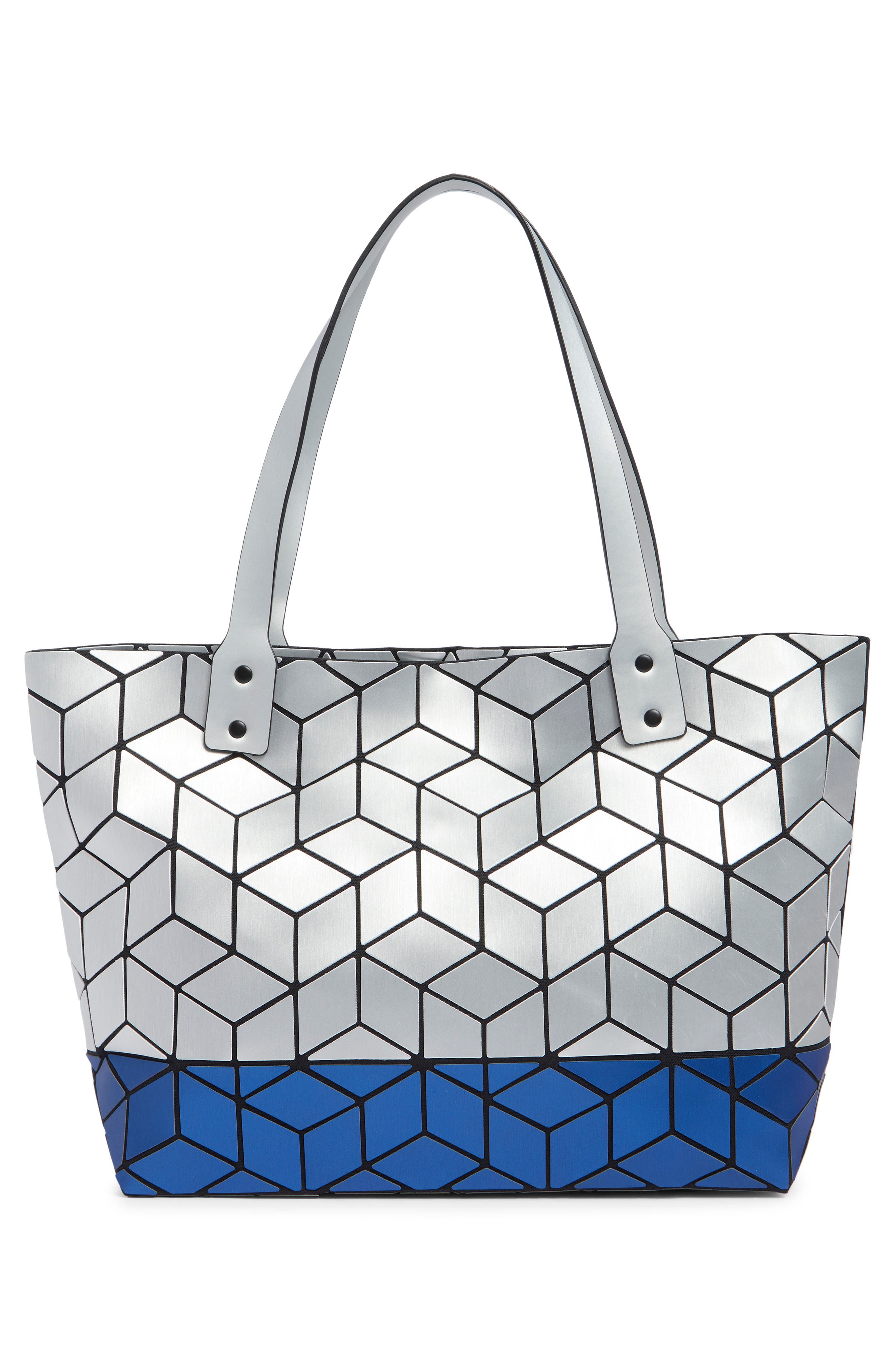 Two Tone Geo Faux Leather Tote, Alternate, color, M.SILVER/ S.SILVER