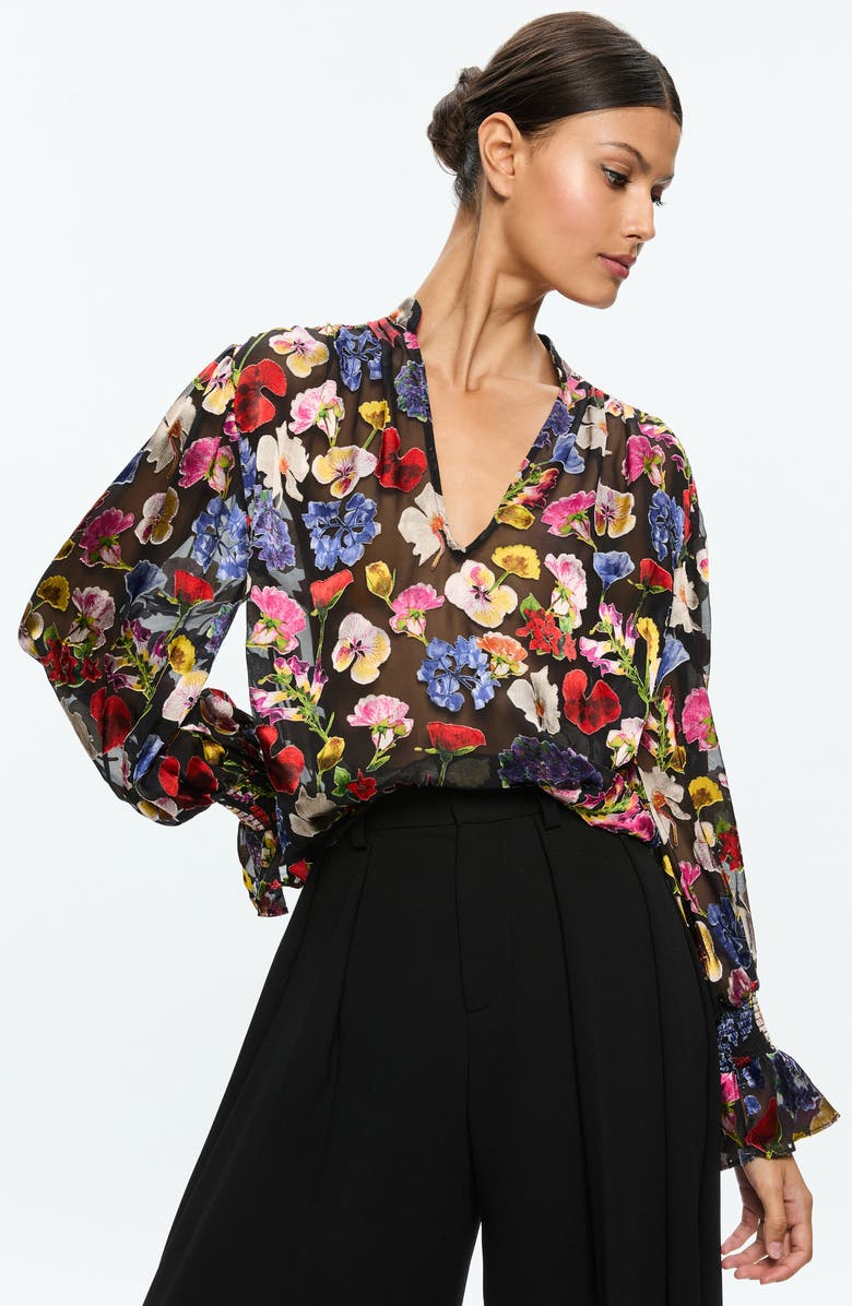 Alice + Olivia Onica Floral Chiffon Top, Alternate, color, Timeless Blossom