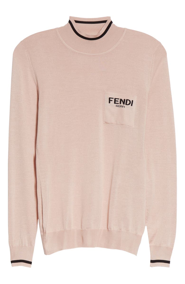 Fendi Logo Pocket Silk Sweater, Alternate, color, 