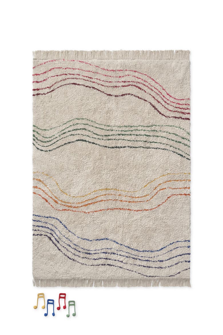 Washable Play Rug Musical Notes Colors, Main, color, Natural, Fuchsia, Red