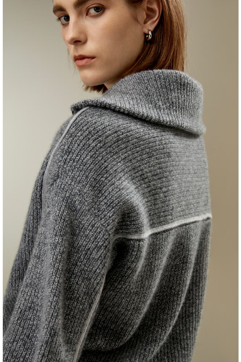 Women's Cashmere Half Zip-Up Ribbed Sweater, Alternate, color, Mixed Gray