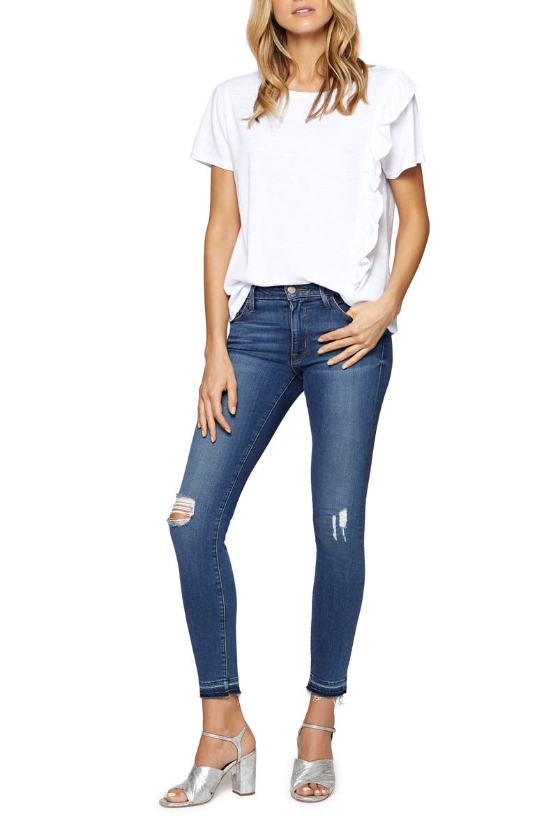 Gia Ruffle Trim Tee, Alternate, color, WHITE