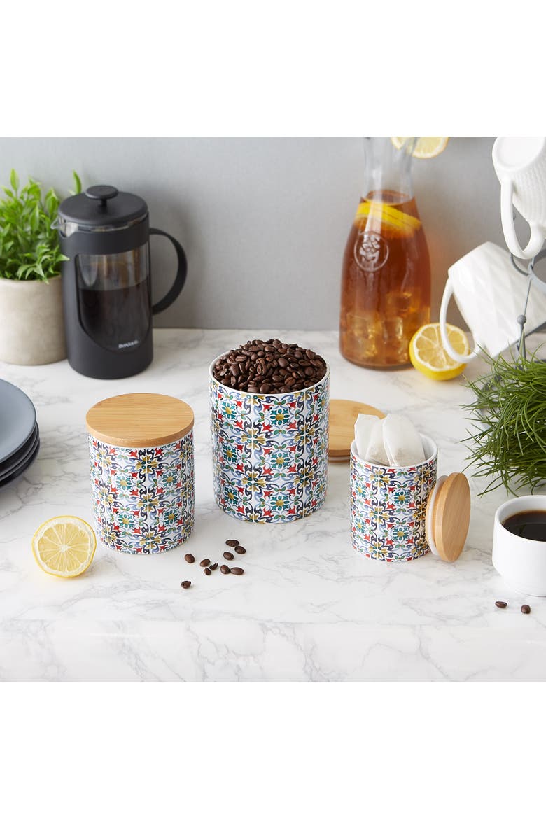 Floral Tile Ceramic Canister Set/3, Alternate, color, Floral