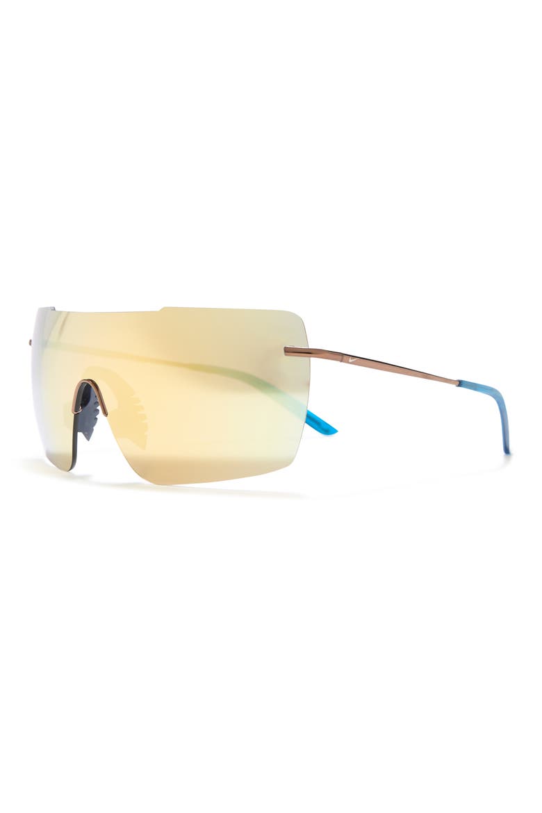 57mm Nike Meridian Bold Shield Sunglasses, Alternate, color, WALNUT/ GOLD MIRROR