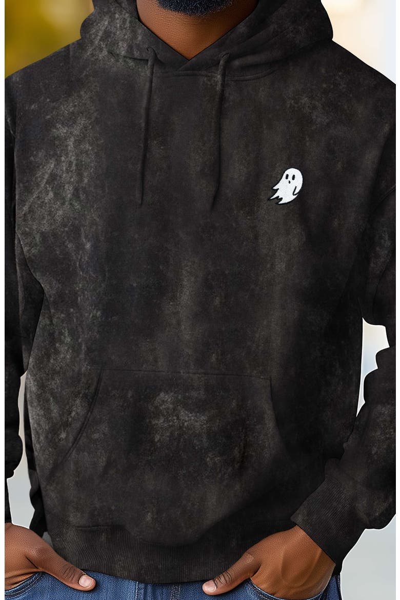 Ghost Embroidered Washed Hoodie, Alternate, color, Black