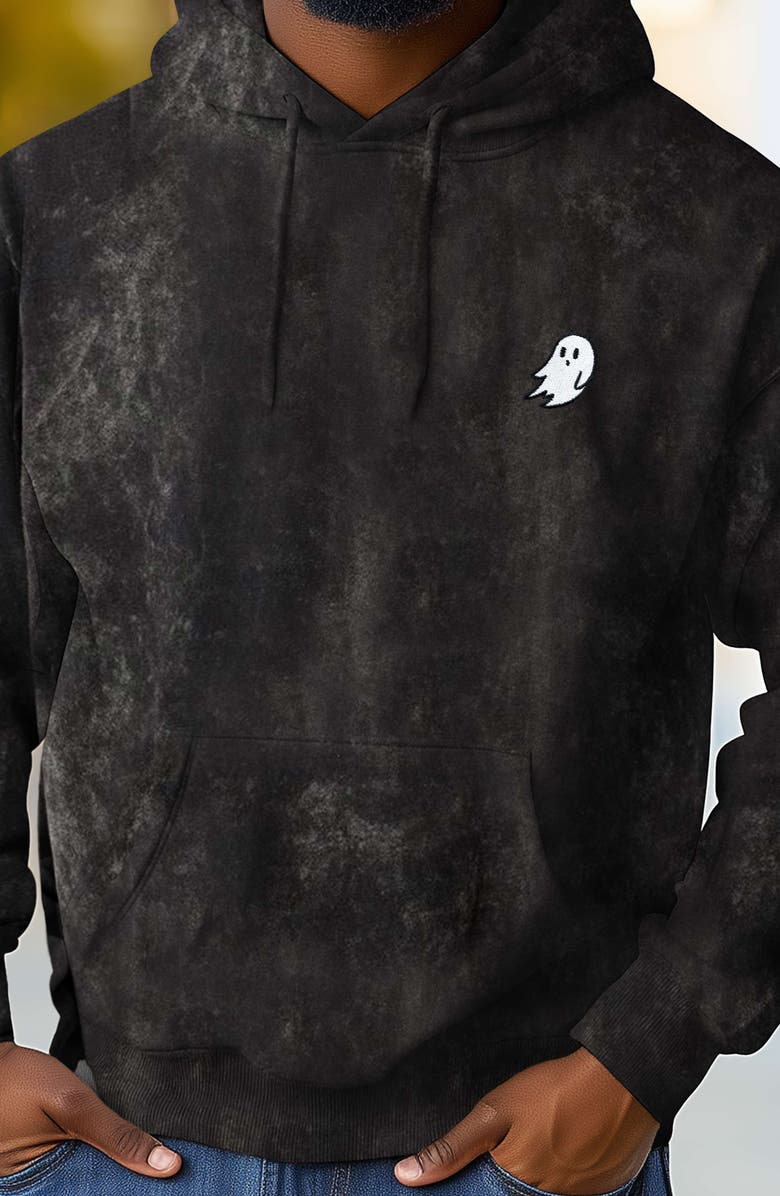 Dalix Ghost Embroidered Washed Hoodie, Alternate, color, Black