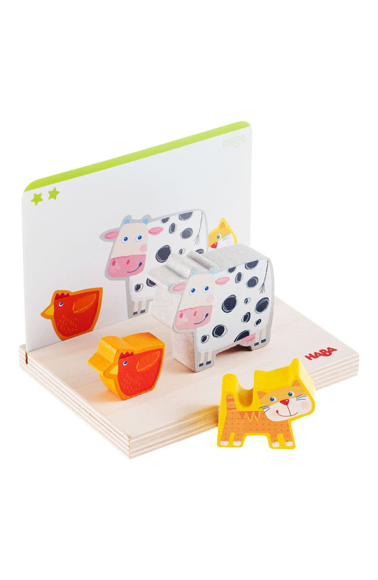 HABA Wooden Stacking Toy for Toddlers, On the Farm Educational STEM Blocks for 2+ Year Old, Montessori Learning Toys with 5 Template Cards, Alternate, color, Multi