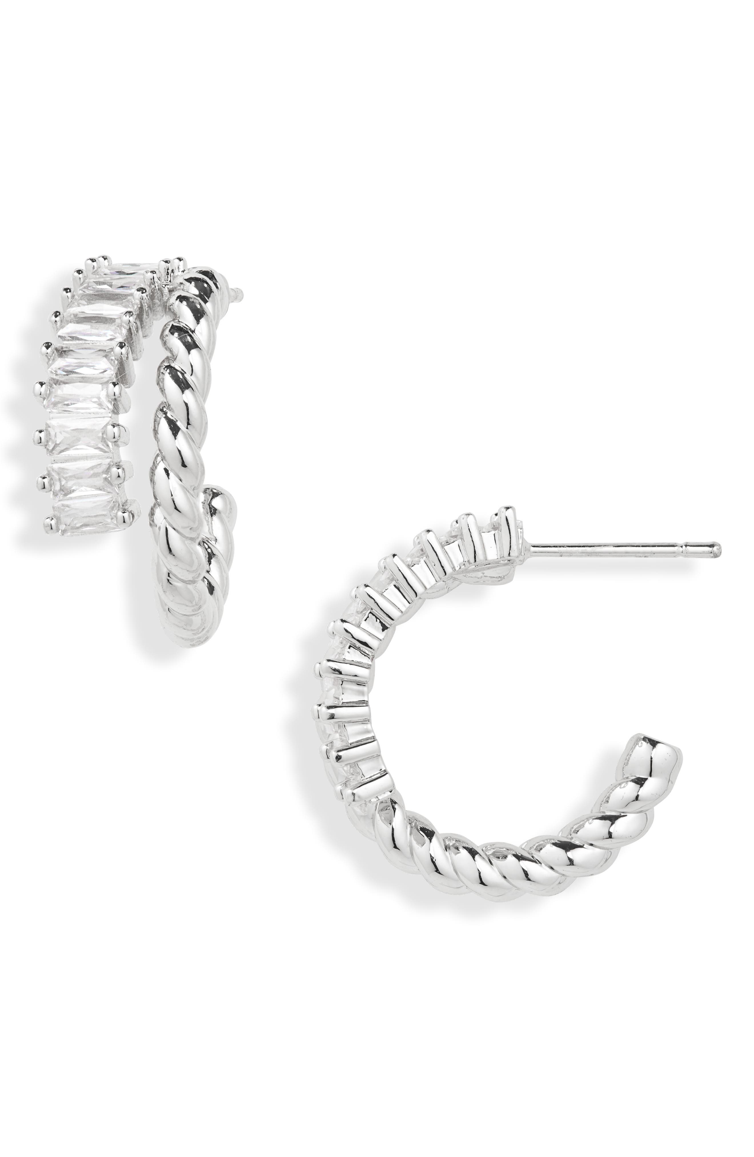 Double Line Cubic Zirconia Hoop Earrings