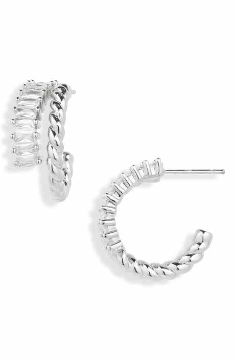Double Line Cubic Zirconia Hoop Earrings