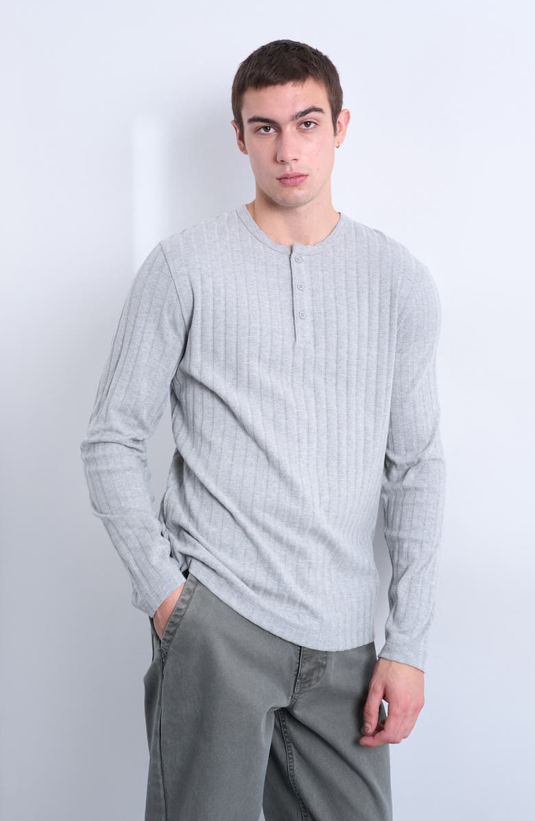 Topman Long Sleeve Rib Henley, Alternate, color, Grey