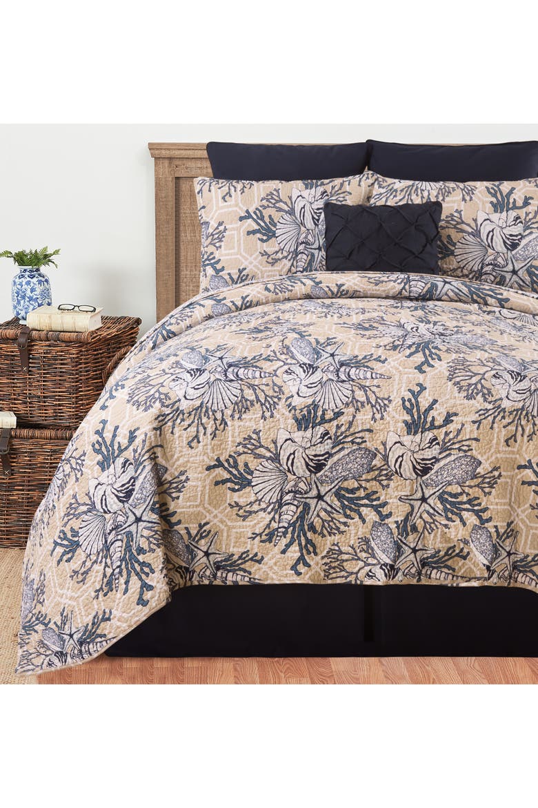 Indigo Sound Coastal Beach Cotton Quilt Set - Reversible and Machine Washable, Main, color, Blue