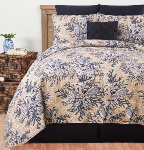 Indigo Sound Coastal Beach Cotton Quilt Set - Reversible and Machine Washable