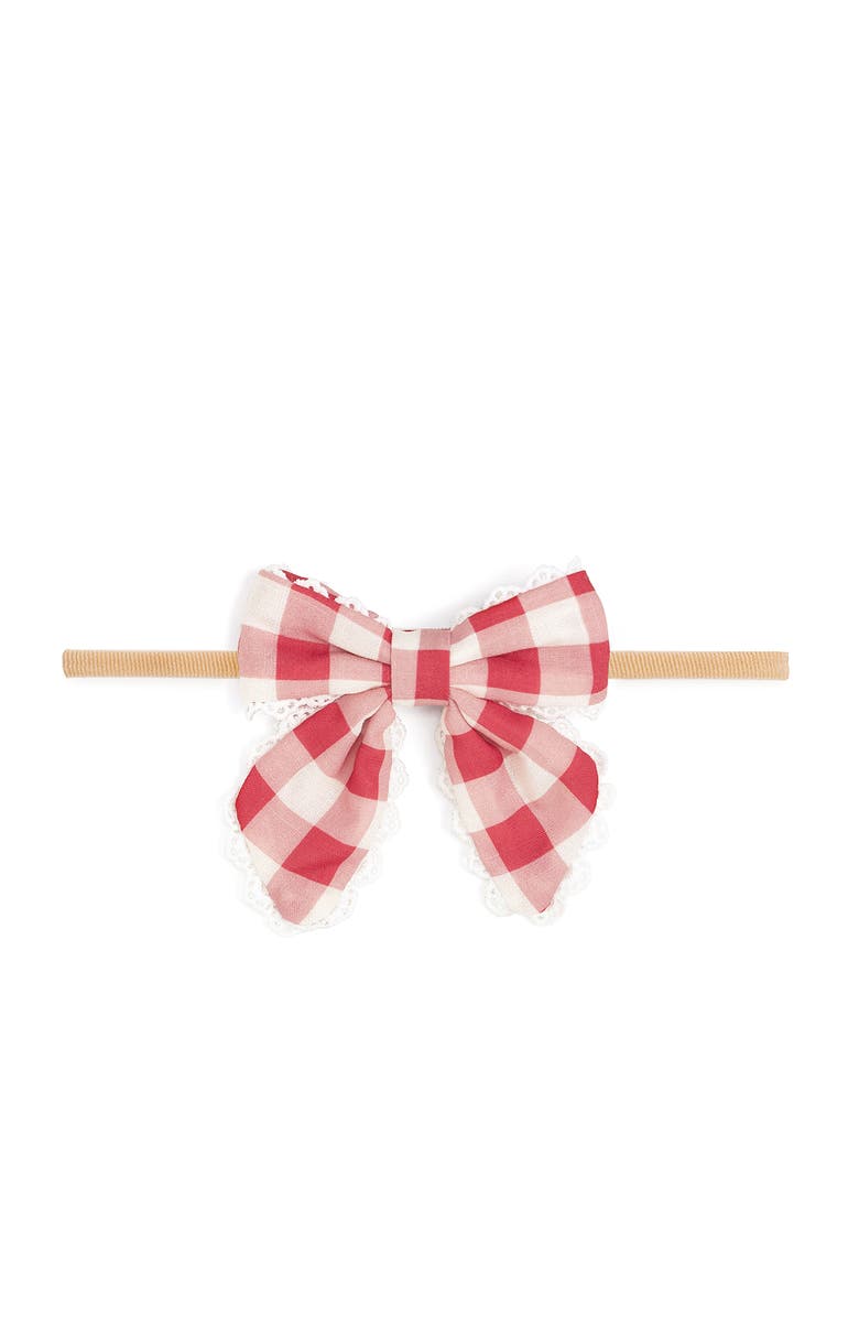 Sweet Wink Red Gingham Bow Baby Headband, Main, color, Red