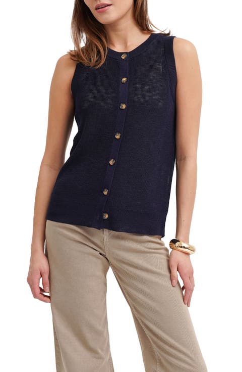 Button Front Sleeveless Sweater