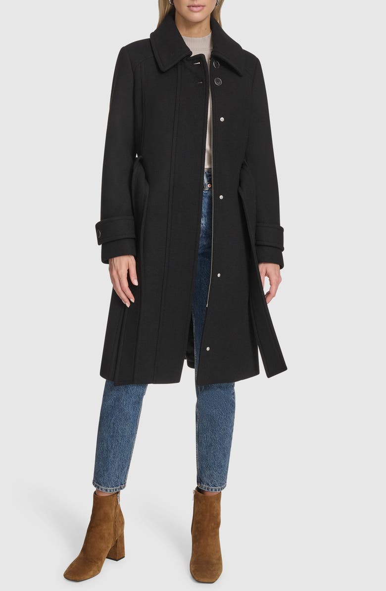 Andrew Marc Lawley Wool Blend Belted Trench Coat, Alternate, color, Black