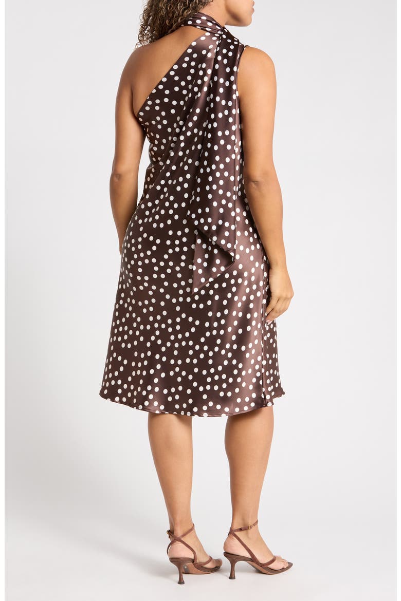 One-Shoulder Polka Dot Dress, Alternate, color, BROWN