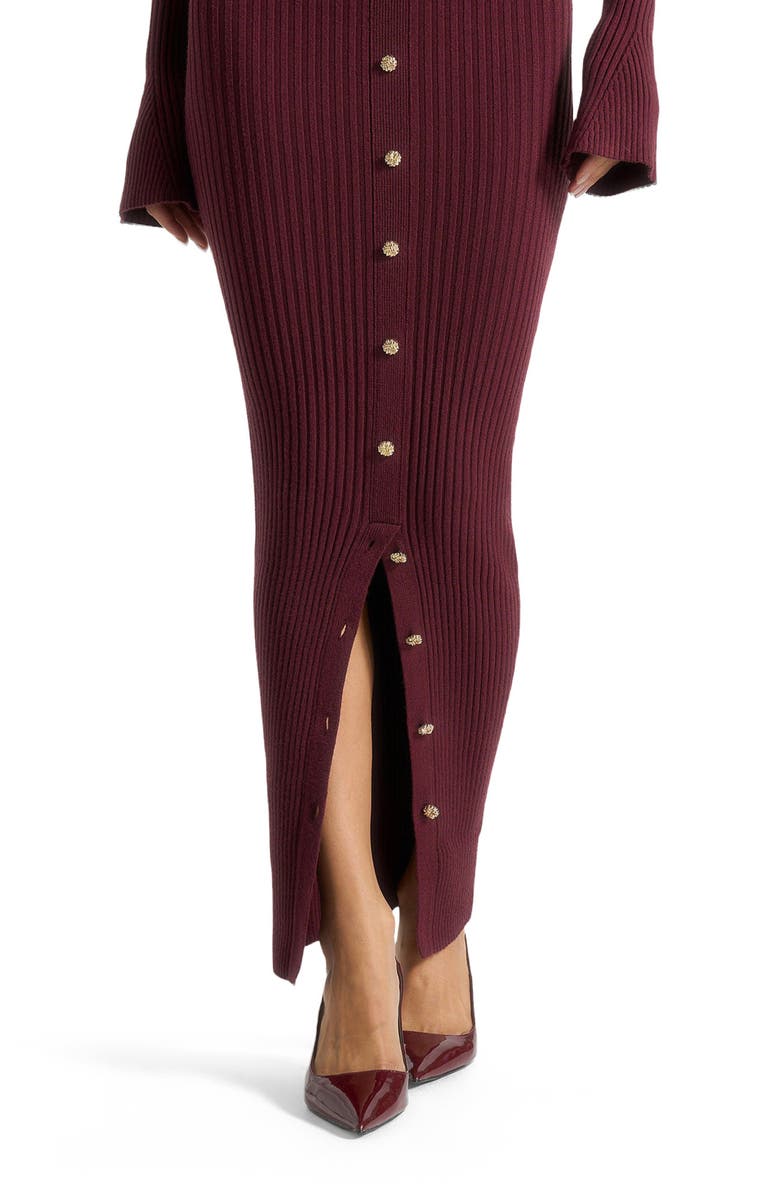 Manière De Voir Assia Long Sleeve Knitted Midaxi Dress With Belt, Alternate, color, Wine Red