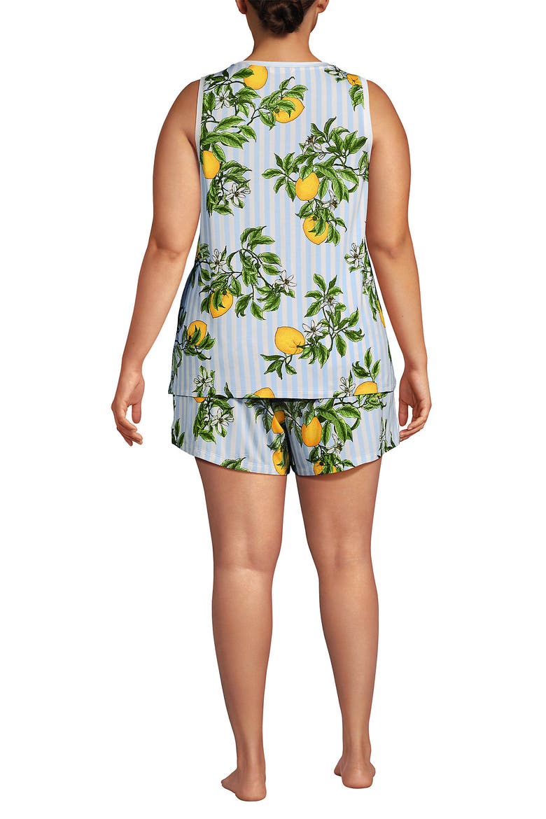 Cooling 3 Piece Pajama Set - Robe Tank and Shorts, Alternate, color, Misty Blue Citrus Stripe