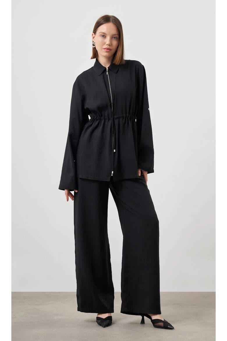 Cinched Waist Shirt Jacket, Alternate, color, Black