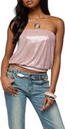 EDIKTED Leira Shimmer Strapless Blouson Top