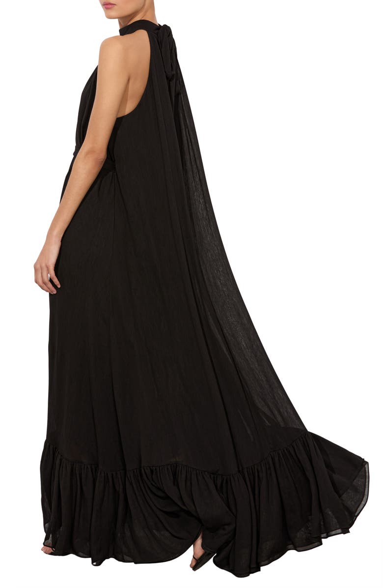 Alice + Olivia Jovie Tie Waist Sleeveless Cape Maxi Dress, Alternate, color, Black