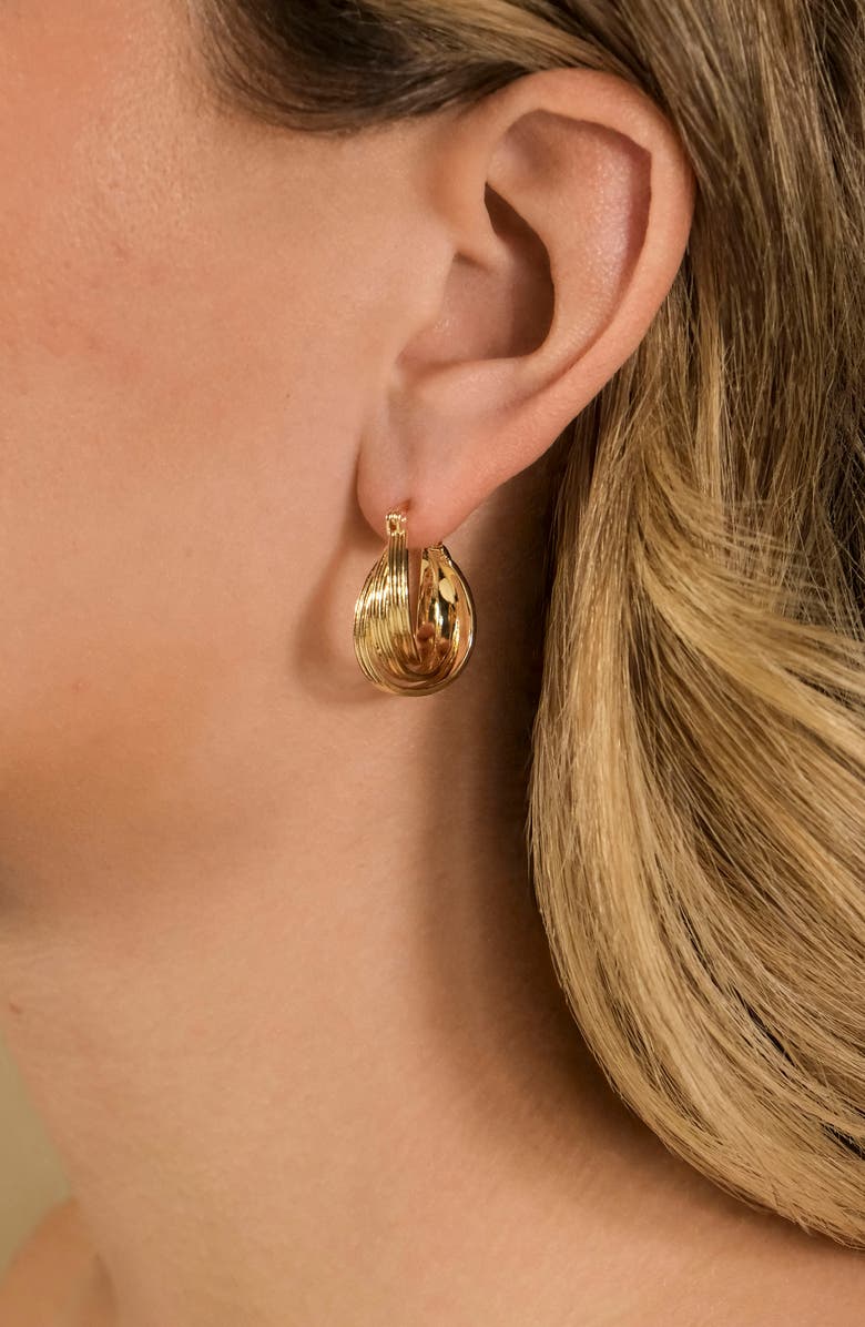 Sterling Forever Emery Triple Row Layered Hoop Earrings, Alternate, color, Gold