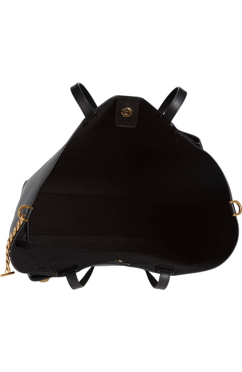 Balmain Emblem Crest Button Calfskin Shopper, Alternate, color,