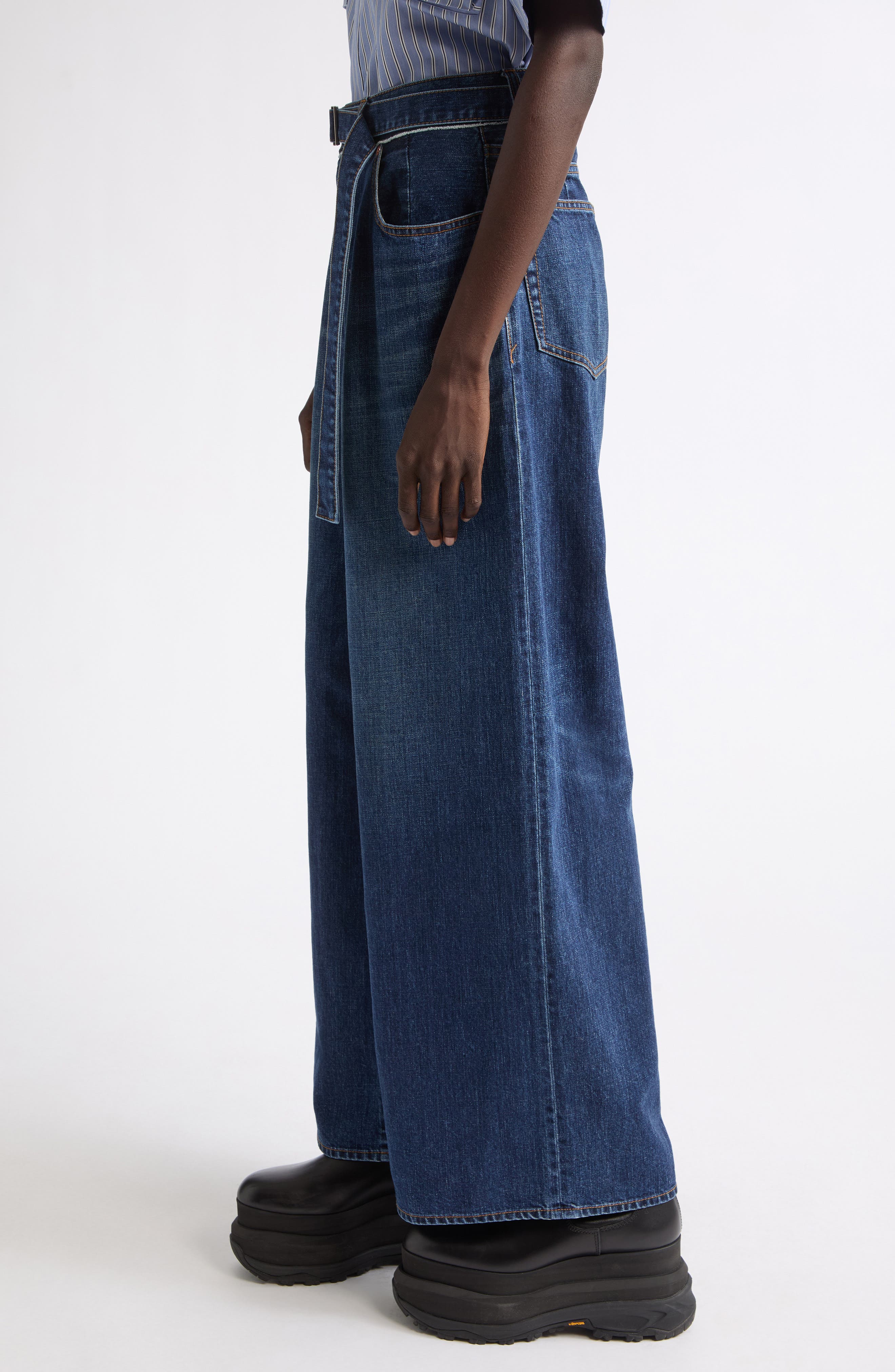 Sacai Wide Leg Self-Belt Jeans (Women) | Nordstrom