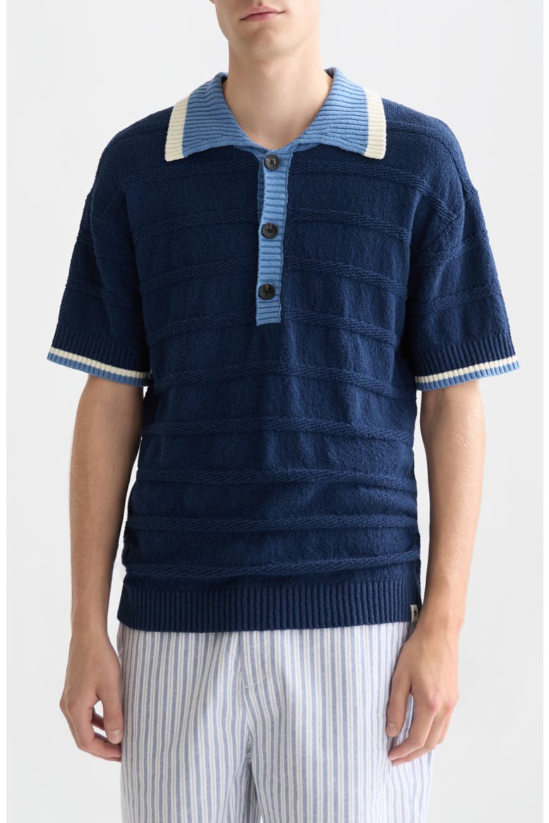 Loose Fit Contrast Trim Polo, Main, color, PAGEANT BLUE