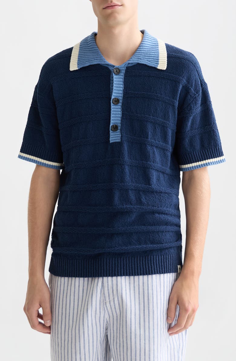 Scotch & Soda Loose Fit Contrast Trim Polo, Main, color, Pageant Blue