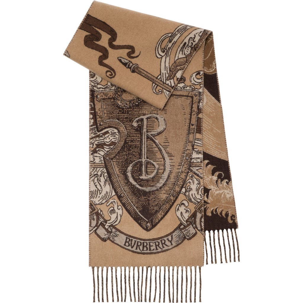 Burberry Etched Knight Cashmere Scarf In Brown
