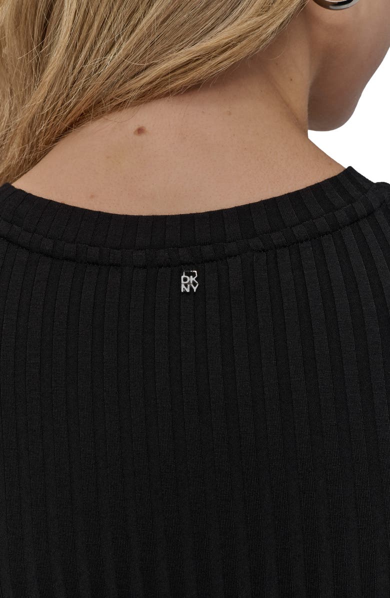 DKNY Jeans Ruched Rib Top, Alternate, color, Black