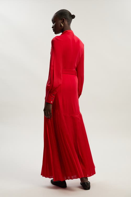Karen Millen Jersey Ponte Georgette Mix Midi Dress In Red