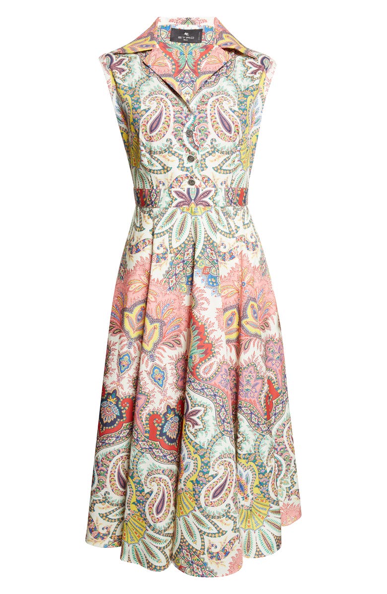 Etro Paisley Print Cotton Poplin Shirtdress, Main, color, Print On White Base