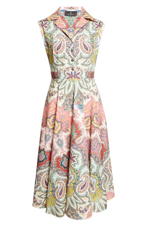 Paisley Print Cotton Poplin Shirtdress