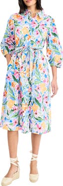 Maggy London Floral Print Tie Waist Shirtdress