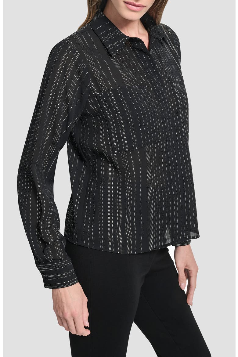 Studded Chiffon Button-Up Shirt, Alternate, color, BLACK