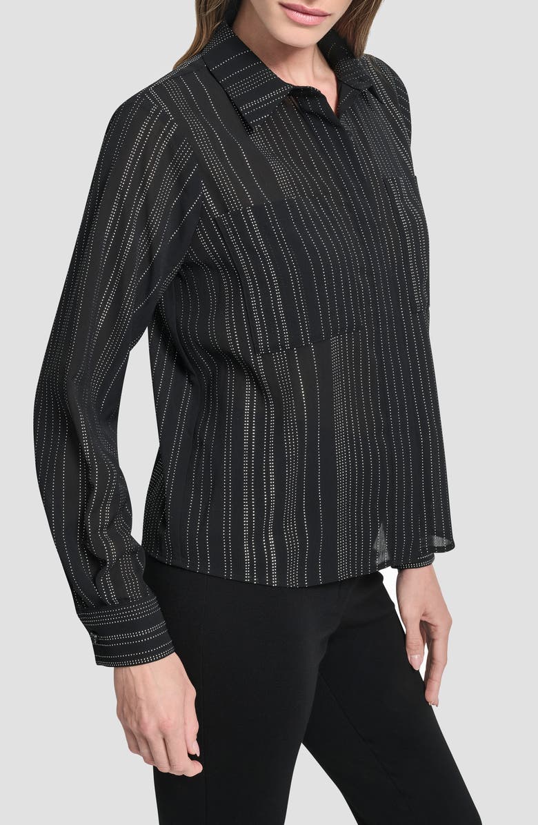 DKNY Studded Chiffon Button-Up Shirt, Alternate, color, Black