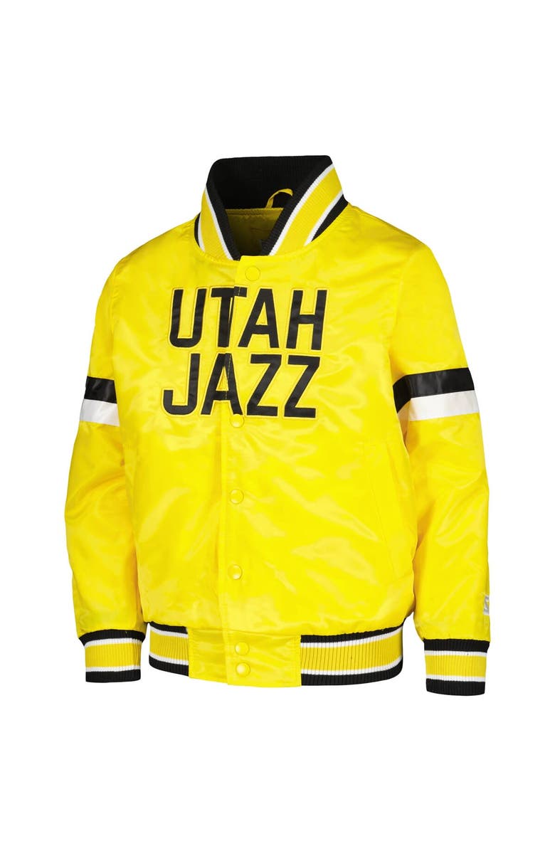 STARTER Youth Starter Yellow Utah Jazz Home Game Varsity Satin Full-Snap Jacket, Alternate, color, Yellow
