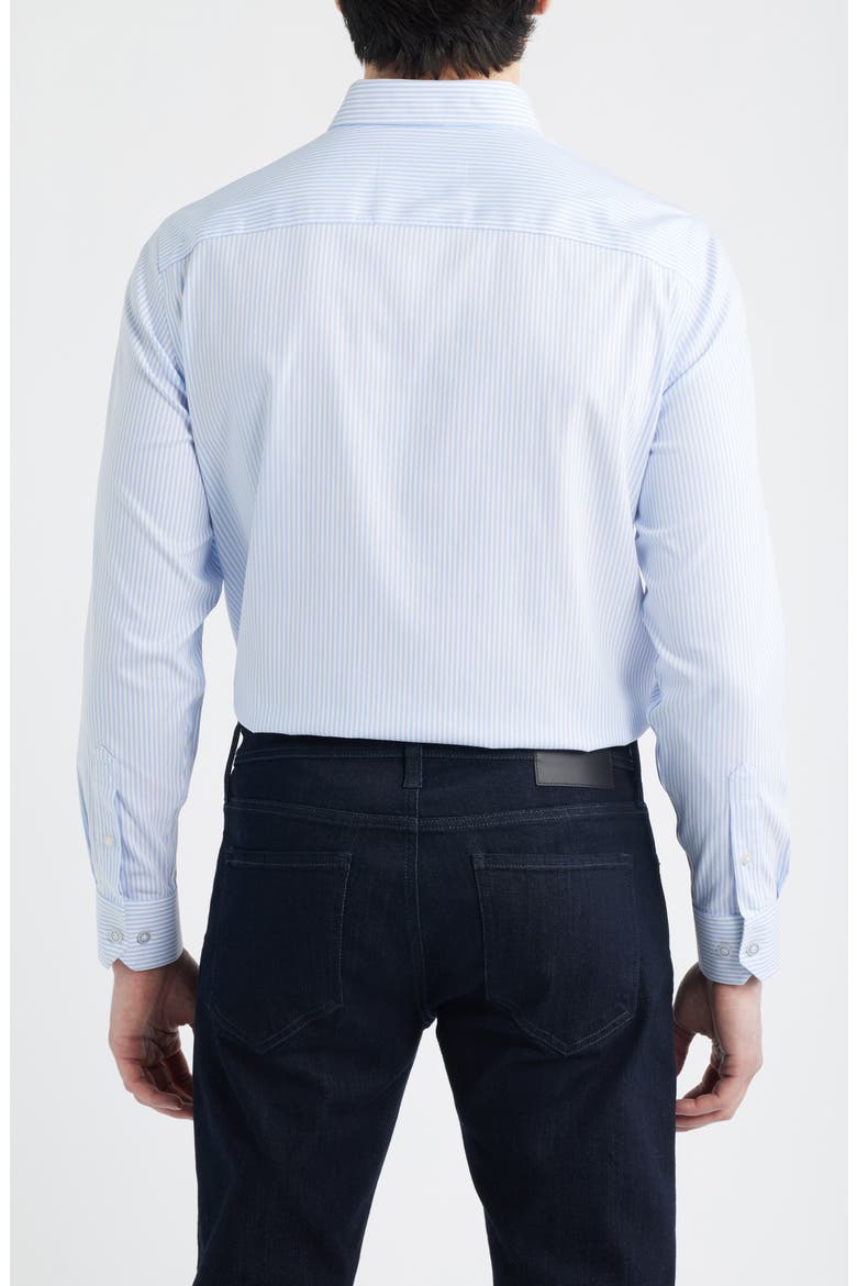 Ovation Stripe Non-Iron Stretch Cotton Button-Up Shirt, Alternate, color, BLUE STRIPED OXFORD