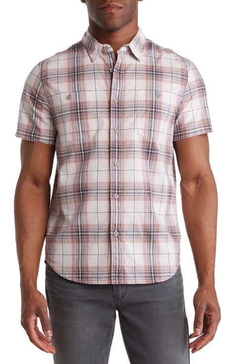 Mason Plaid Short Sleeve Stretch Cotton Button-Up Shirt