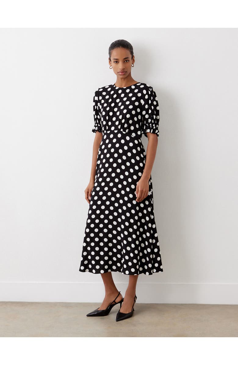Finery London Mela Polka Dot Midi Tea Dress, Main, color, Black Spot